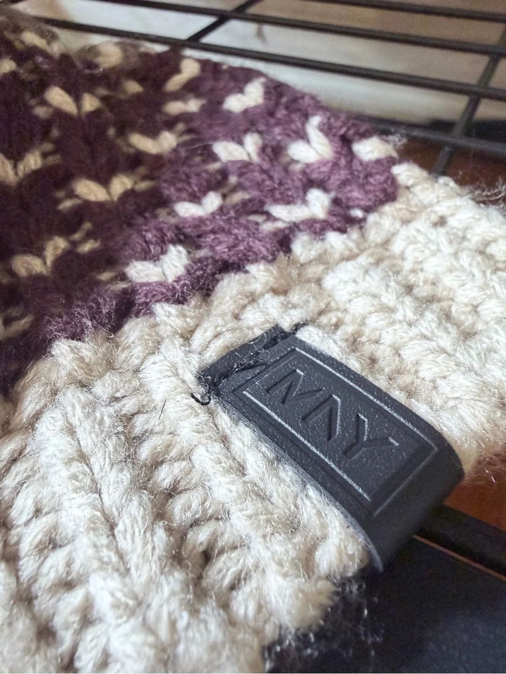 Marc New York Cream & Burgundy Chunky Knit Scarf